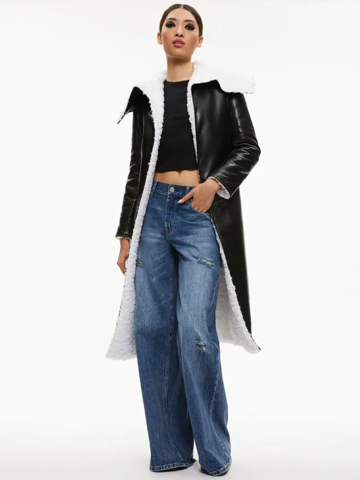 Womens Jackets Coats Alice Olivia Shan Reversible Faux Shearling Coat Black