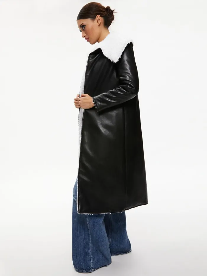 Womens Jackets Coats Alice Olivia Shan Reversible Faux Shearling Coat Black