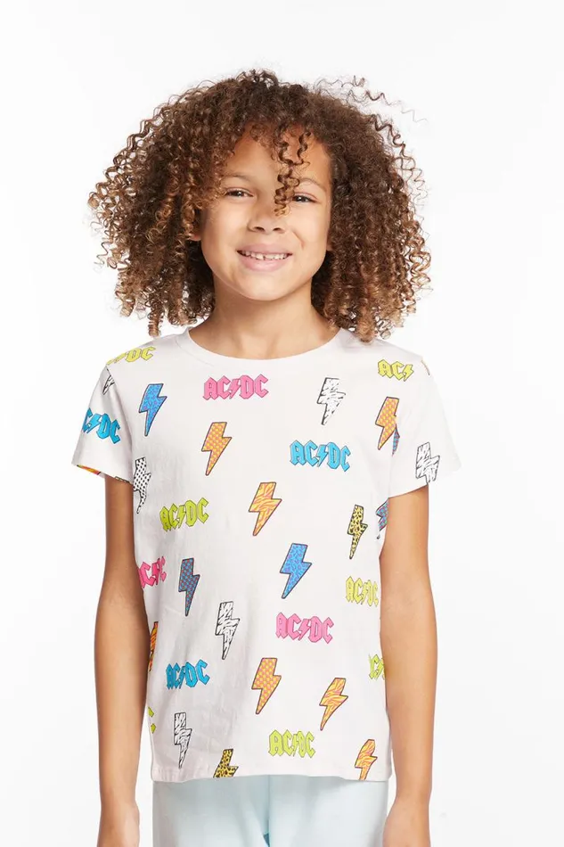 WomensKids Chaser Brand Music ACDC All Over Logos Girls Tee