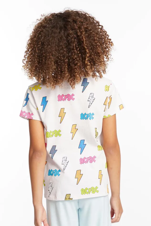 WomensKids Chaser Brand Music ACDC All Over Logos Girls Tee