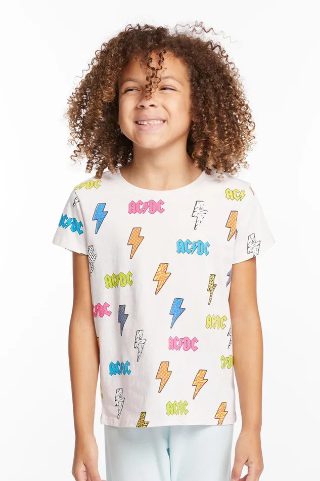 WomensKids Chaser Brand Music ACDC All Over Logos Girls Tee