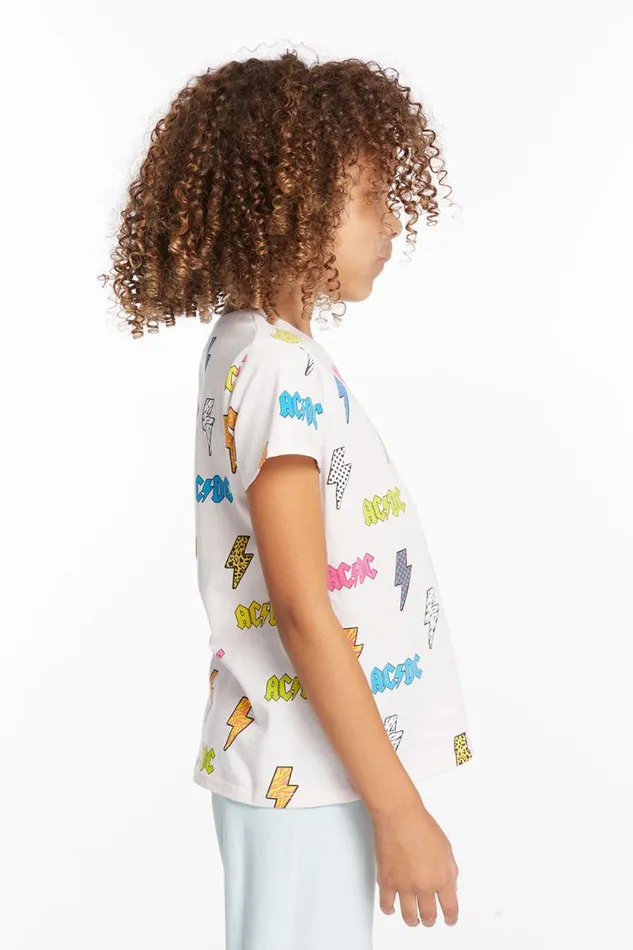 WomensKids Chaser Brand Music ACDC All Over Logos Girls Tee
