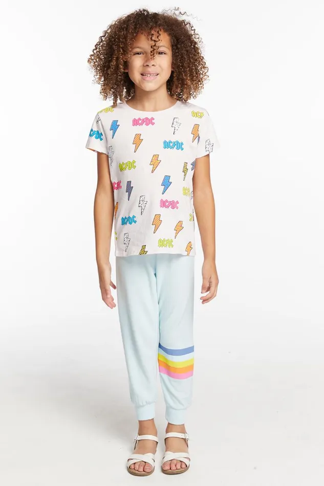 WomensKids Chaser Brand Music ACDC All Over Logos Girls Tee