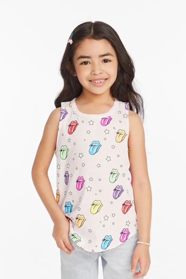 WomensKids Chaser Brand Music Rolling Stones Tongue Logo Girls Muscle Tee