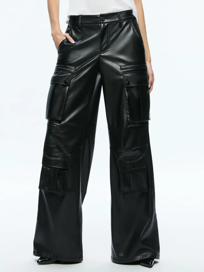 Womens Pants Alice Olivia Joette Vegan Leather Cargo Pant Black