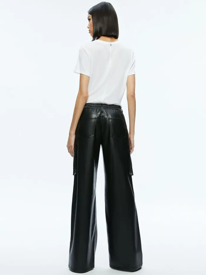 Womens Pants Alice Olivia Joette Vegan Leather Cargo Pant Black
