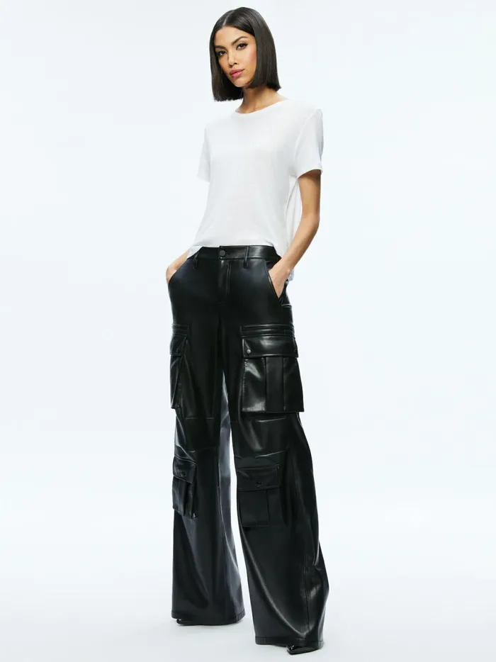 Womens Pants Alice Olivia Joette Vegan Leather Cargo Pant Black