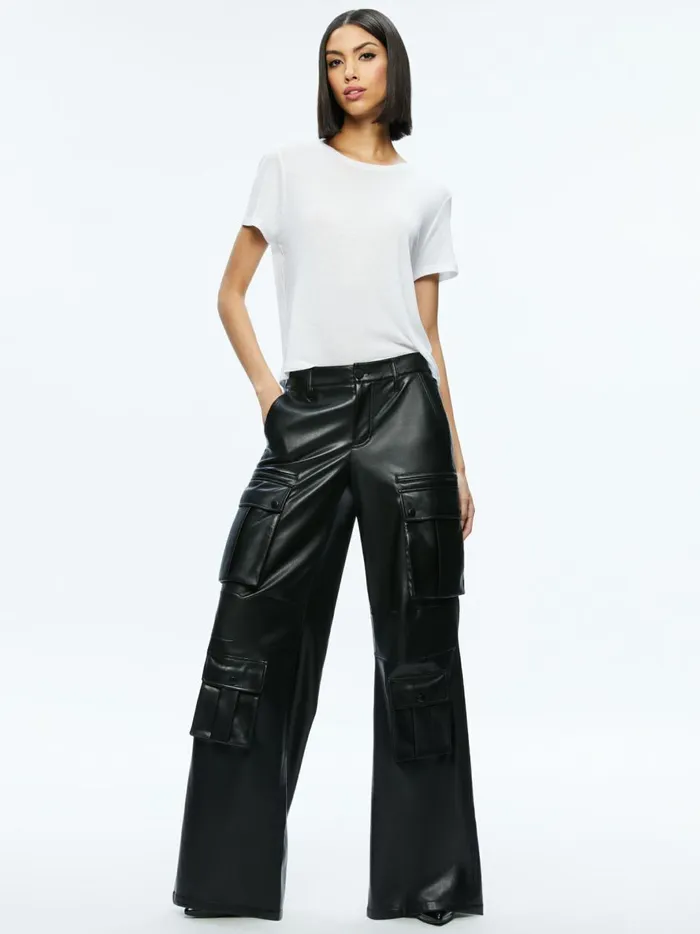 Womens Pants Alice Olivia Joette Vegan Leather Cargo Pant Black