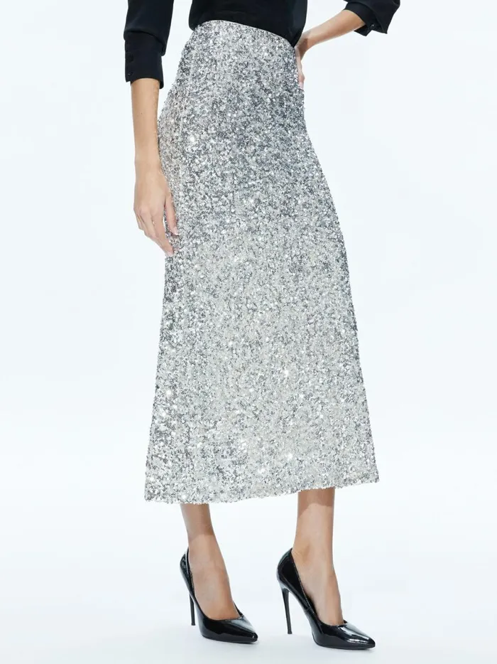 Womens Skirts Alice Olivia Maeve Sequin Slip Skirt Champagnesilver