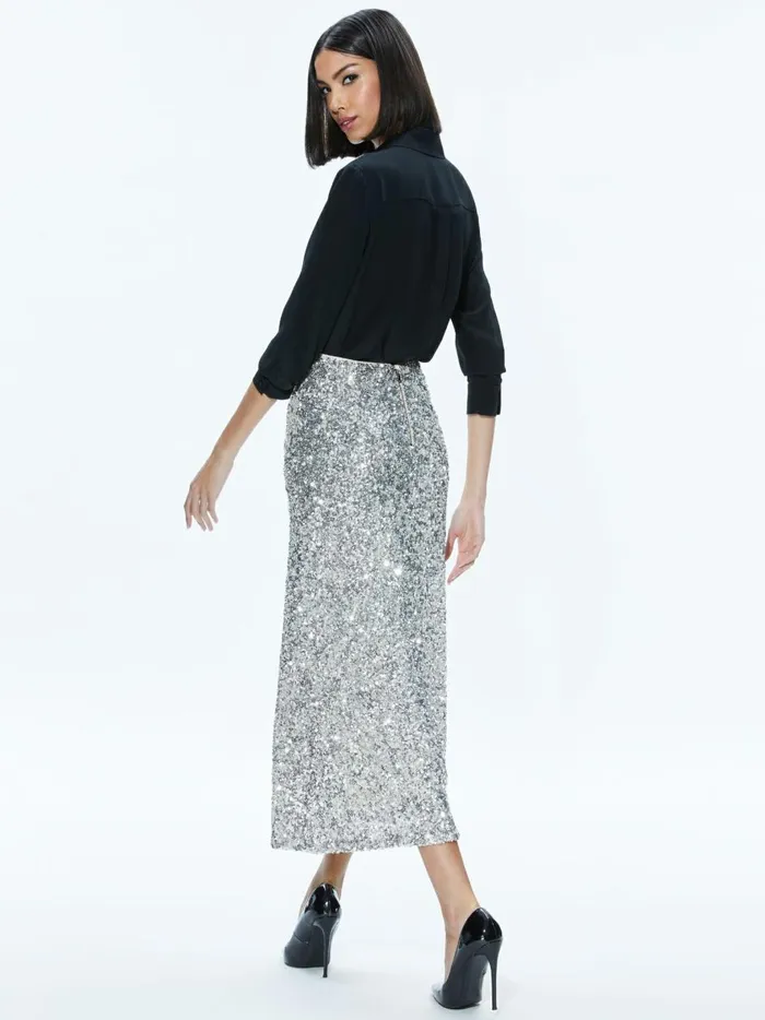 Womens Skirts Alice Olivia Maeve Sequin Slip Skirt Champagnesilver