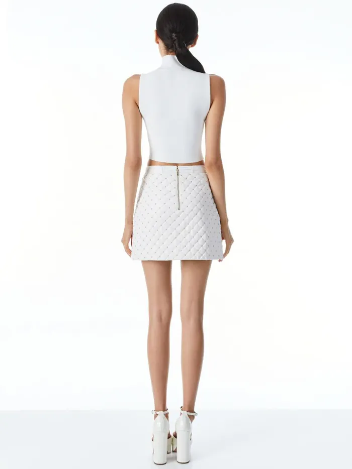 Womens Skirts Alice Olivia Riley Quilted Vegan Leather Stud Mini Skirt Off White