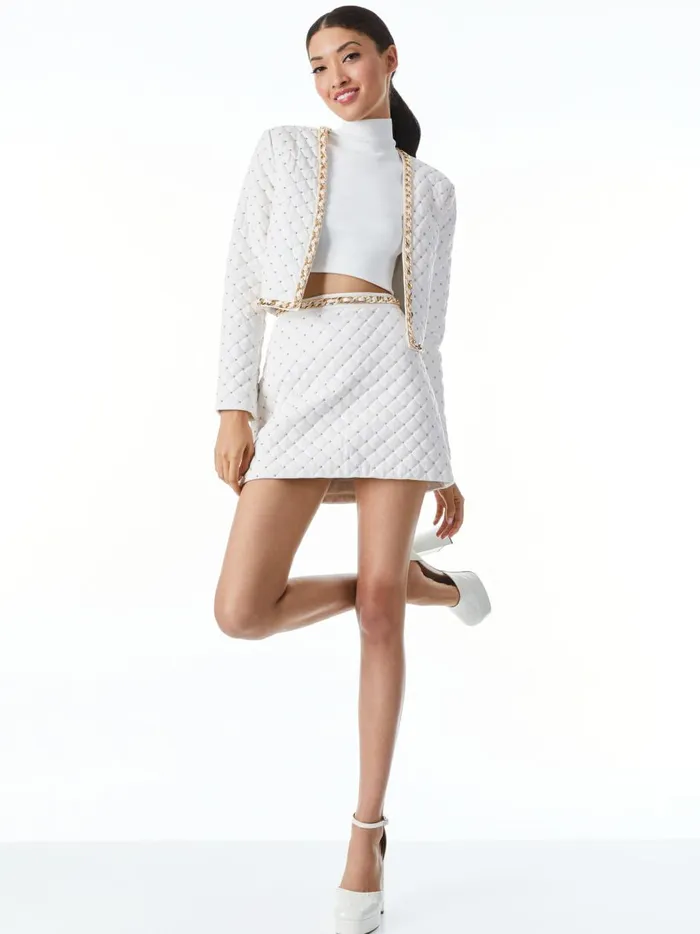Womens Skirts Alice Olivia Riley Quilted Vegan Leather Stud Mini Skirt Off White