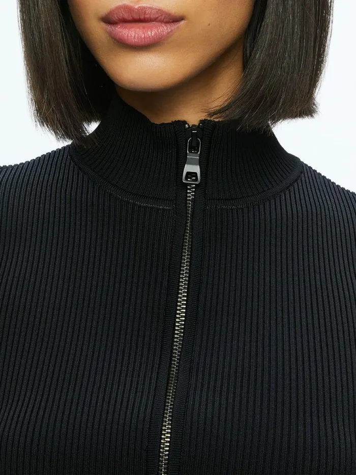 Womens Sweaters Alice Olivia Dorris Ribbed Zip Up Cardigan Black