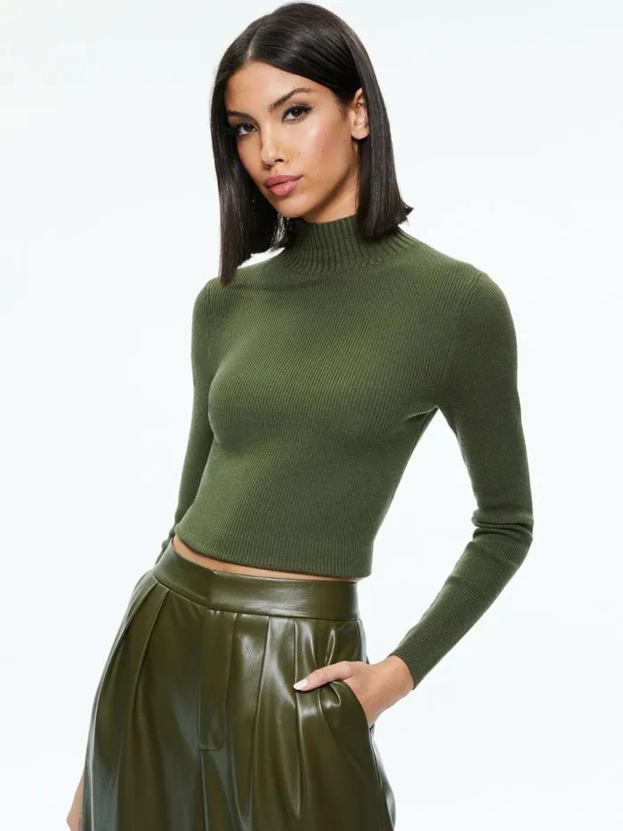 Womens Sweaters Alice Olivia Senaida Cropped Mock Neck Pullover Olive
