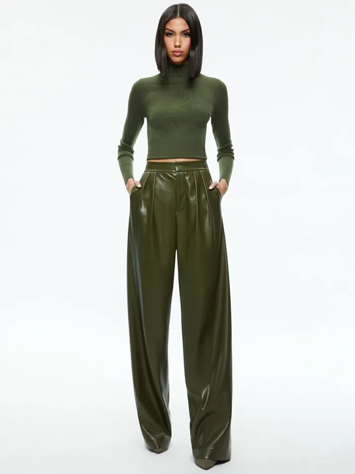 Womens Sweaters Alice Olivia Senaida Cropped Mock Neck Pullover Olive