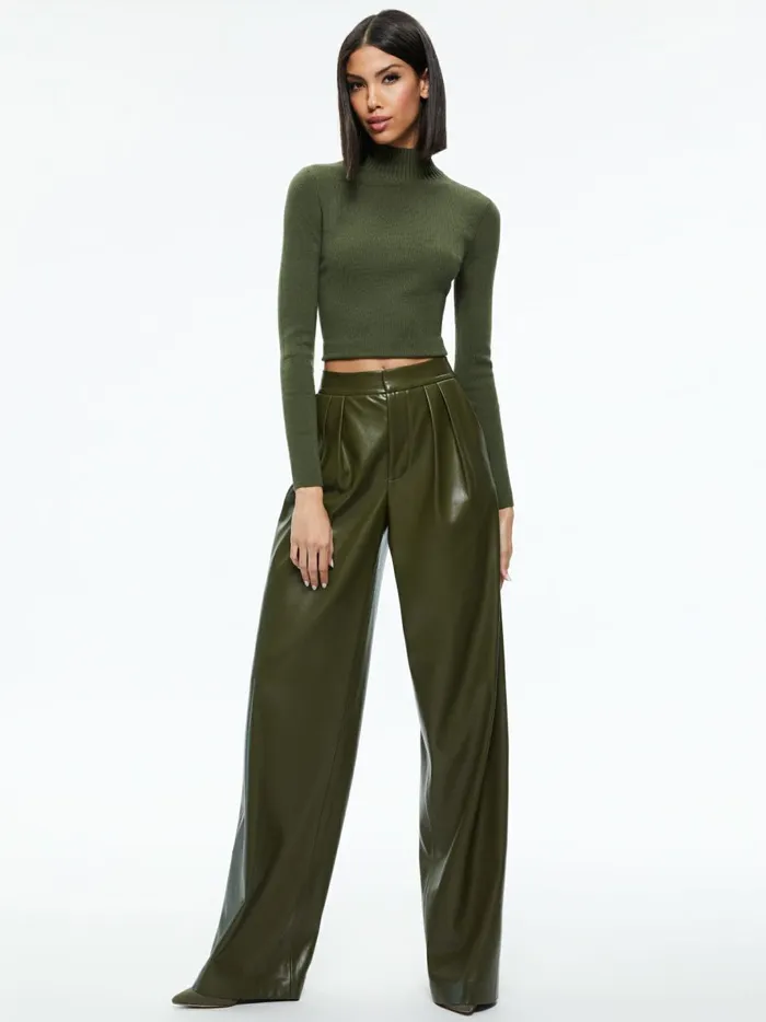 Womens Sweaters Alice Olivia Senaida Cropped Mock Neck Pullover Olive