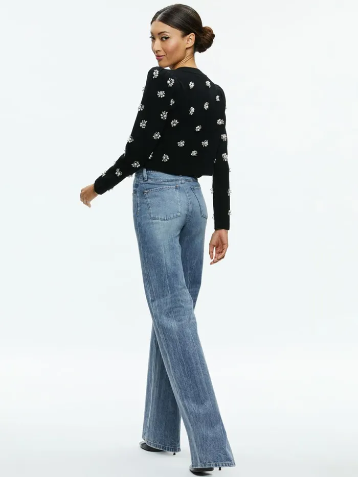 Womens Sweaters Alice Olivia Trina Embellished Cropped Cardigan Black
