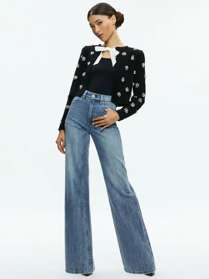 Womens Sweaters Alice Olivia Trina Embellished Cropped Cardigan Black