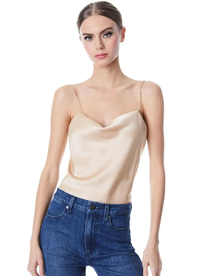 Womens Tops Alice Olivia Harmon Drapey Slip Tank Almond