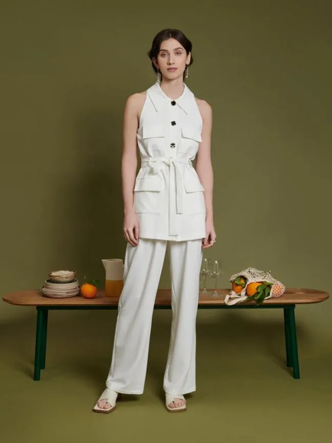 Womenswear Ghospell Simone Sleeveless Cargo Jacket Pearled White Sister Jane Womenswear Ghospell Simone Sleeveless Cargo Jacket Pearled White Sister Jane