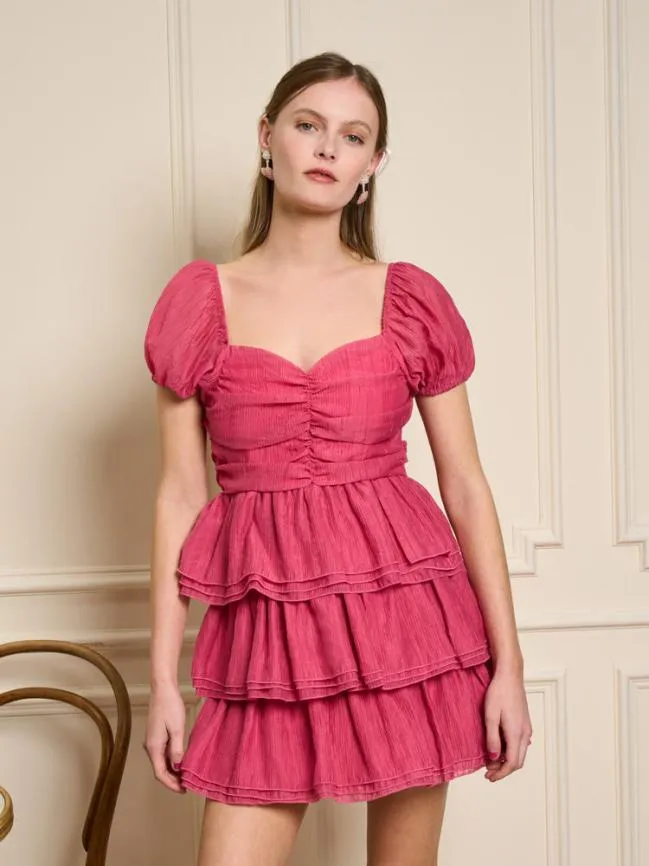 Womenswear Raspberry Ruffle Mini Dress Hot Pink Sister Jane