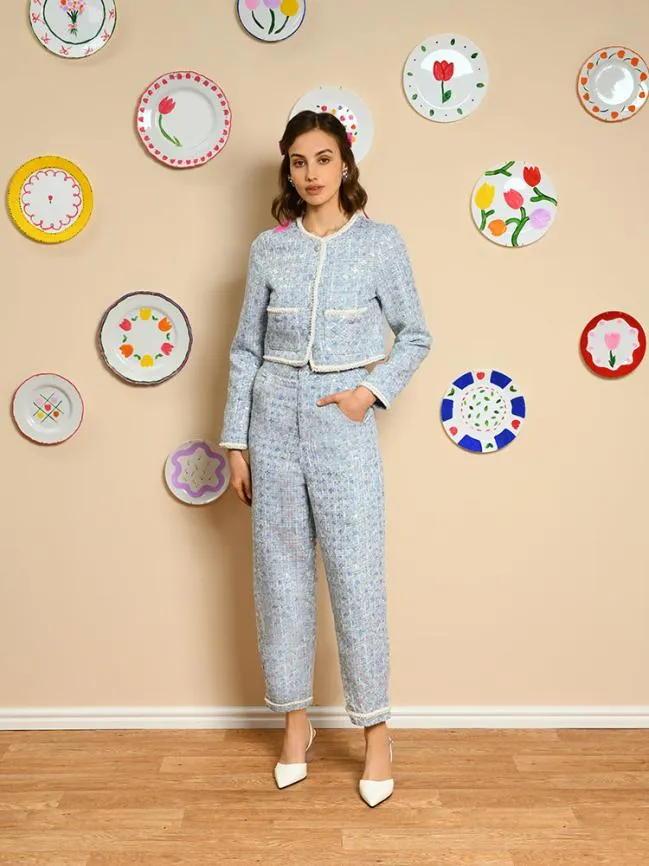 Womenswear Windmill Tweed Jacket Blue Shadow Sister Jane Womenswear Windmill Tweed Jacket Blue Shadow Sister Jane