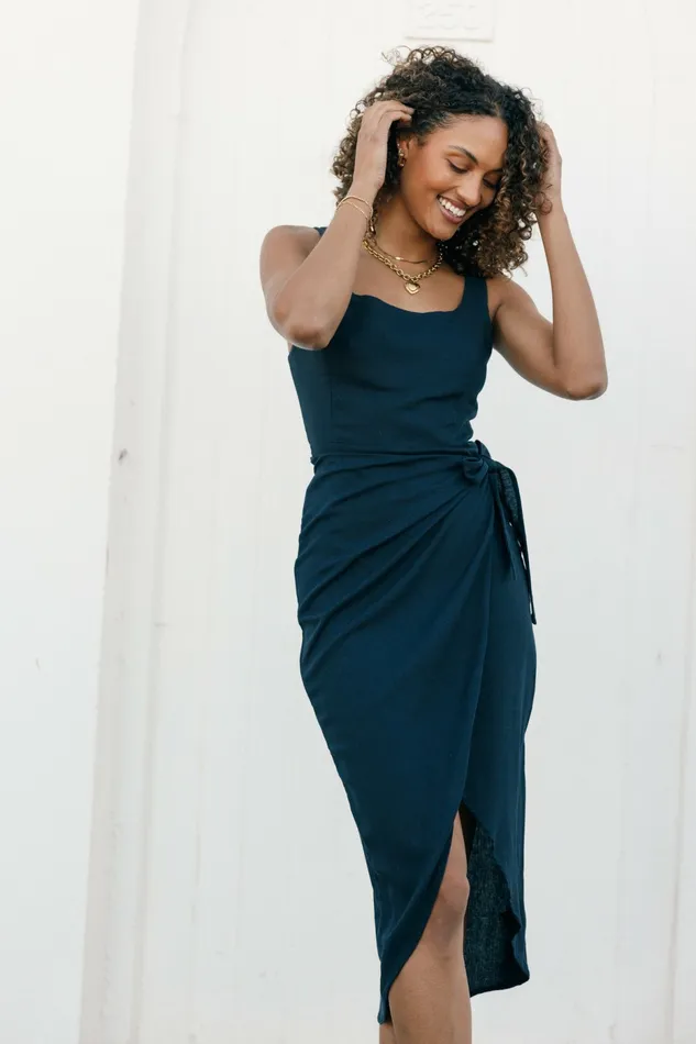 Wrap Dresses Petal and Pup Women Misty Wrap Midi Dress Navy